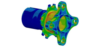 3D Illustration. Von Mises stress isometric view of car suspension hub 3D Illustration. Von Mises stress isometric view of car suspension hub